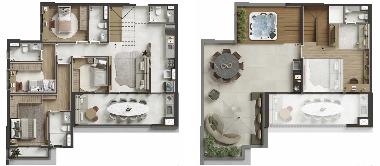 NID Alphaville — coberturas duplex 130 a 189 m². Metragens de divulgação. O SPA é uma previsão para instalação, oferecida em kit de personalização; não é um equipamento padrão incluído.