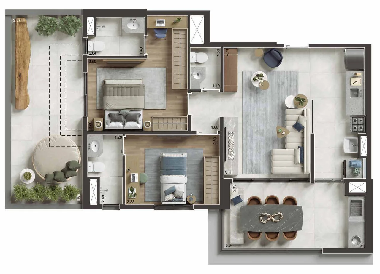 NID Alphaville — jardin · garden 93 m². *Conforme o book: 2 vagas na torre Vert e 1 vaga na torre Rêve. A metragem de divulgação é 93 m².